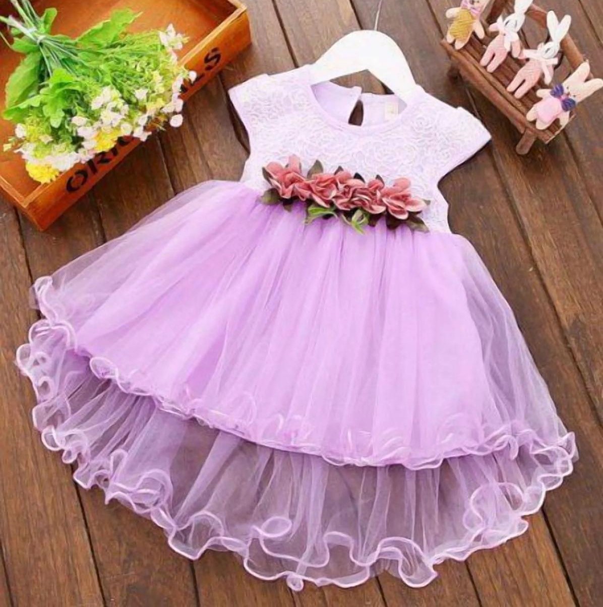 Baby Girl’s Premium Floral Print Ribbed Cotton Dress