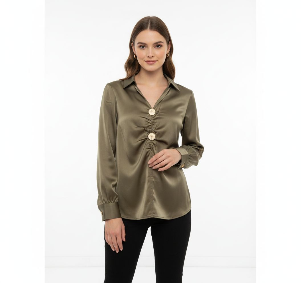 Silky Finish Khaki Shirt — Dinner Ready Style