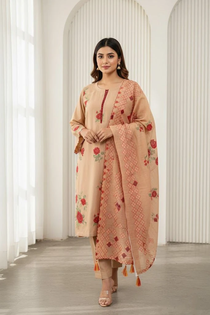 Exclusive Embroidered Three-Piece